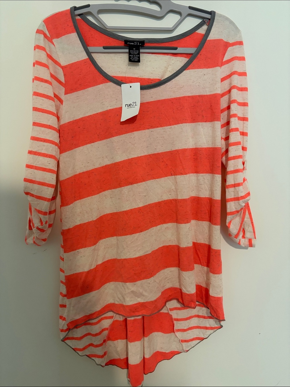 Rue21 Coral and Cream Striped Scoop Neck Tunic